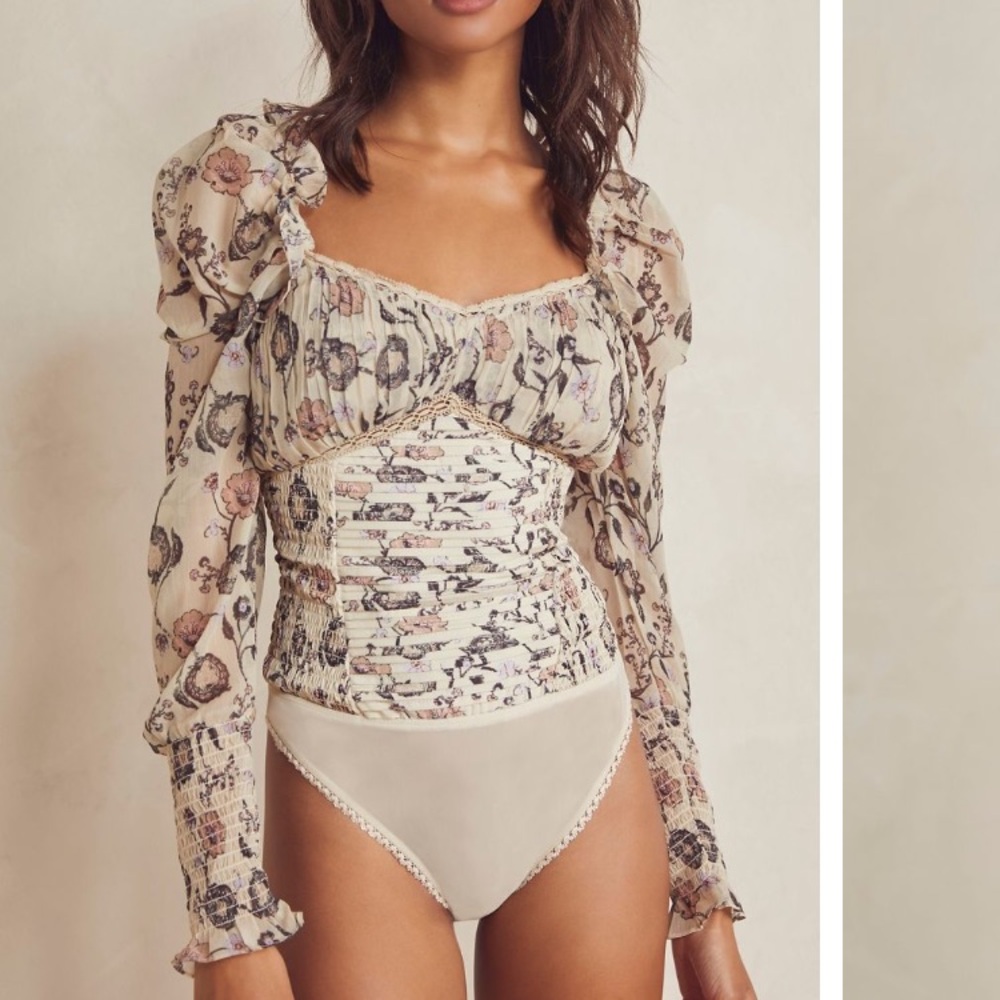 Sold out Free People Cream Ruffled Bustier Bodysuit